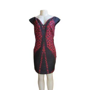 Vintage Kay Unger New York V-Neck Red & Black Floral Dress Size 4 New w Tags